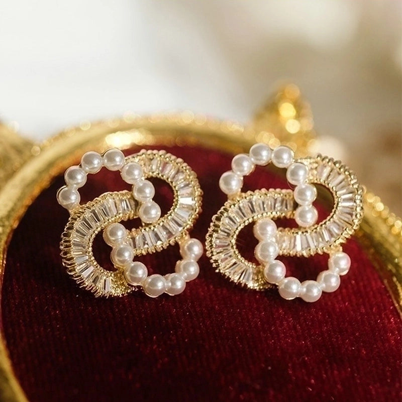 2 Pieces Retro Flower Copper Inlay Zircon Drop Earrings Ear Studs 1 Pair