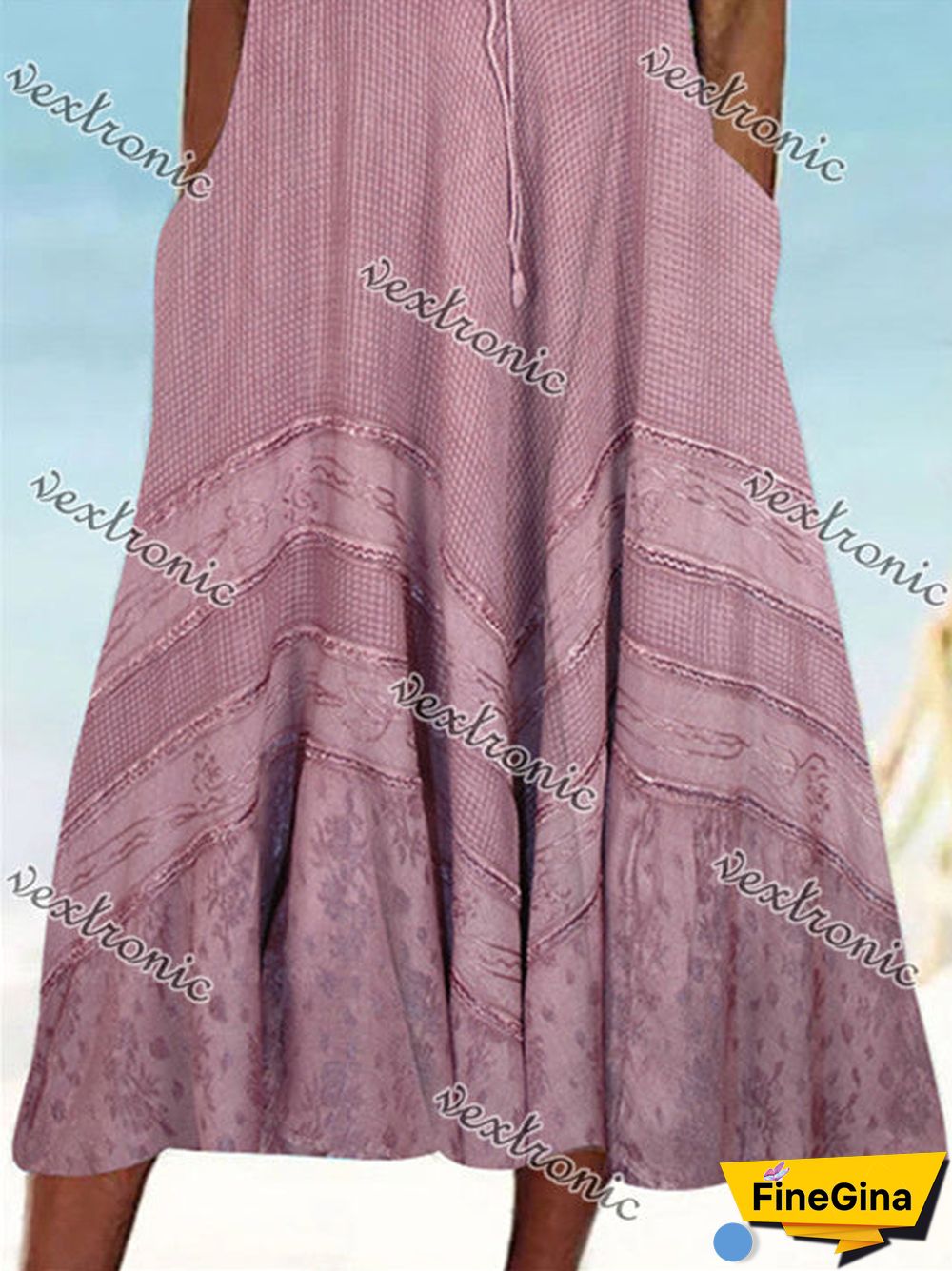 Women's Sleeveless Scoop Neck Pockets Graphic Printed Midi Dress