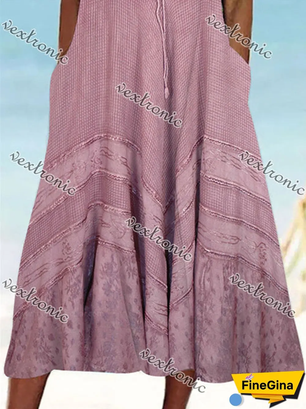 Women's Sleeveless Scoop Neck Pockets Graphic Printed Midi Dress