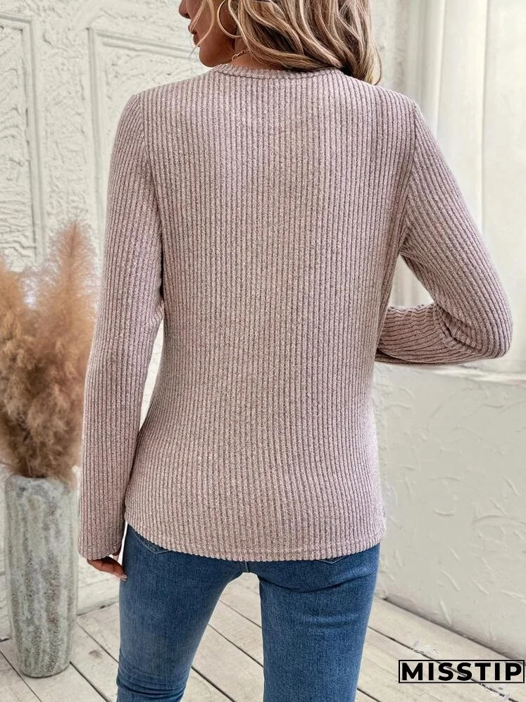 Women's Solid Color Round Neck Long Sleeve Casual T-Shirt