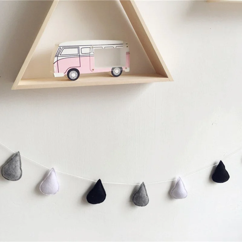 Ins Nordic Felt Raindrops Garland Wall Hanging Ornament Water Drops Banners Kids Room Decoration Children's Clothing Store Props