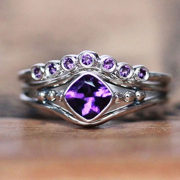 Olivenorma "Quiet Flame" - Amethyst Creative Two-piece Ring Set