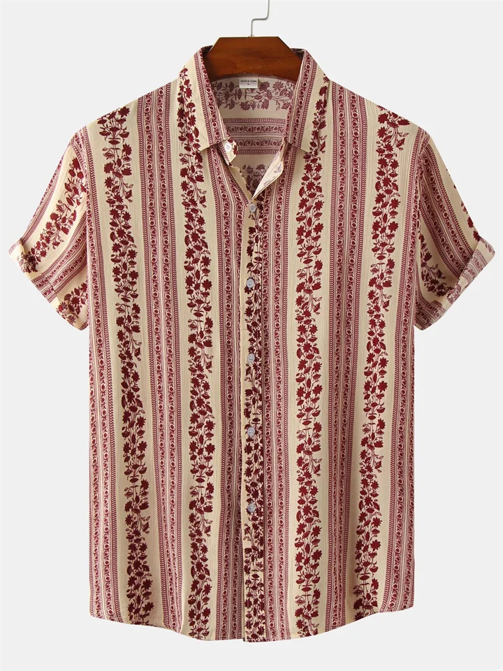 Men's Summer New Men's Printed Shirt Youth Hawaiian Vacation Beach Style Casual Flower Shirt Men's Cardigan-Cosfine