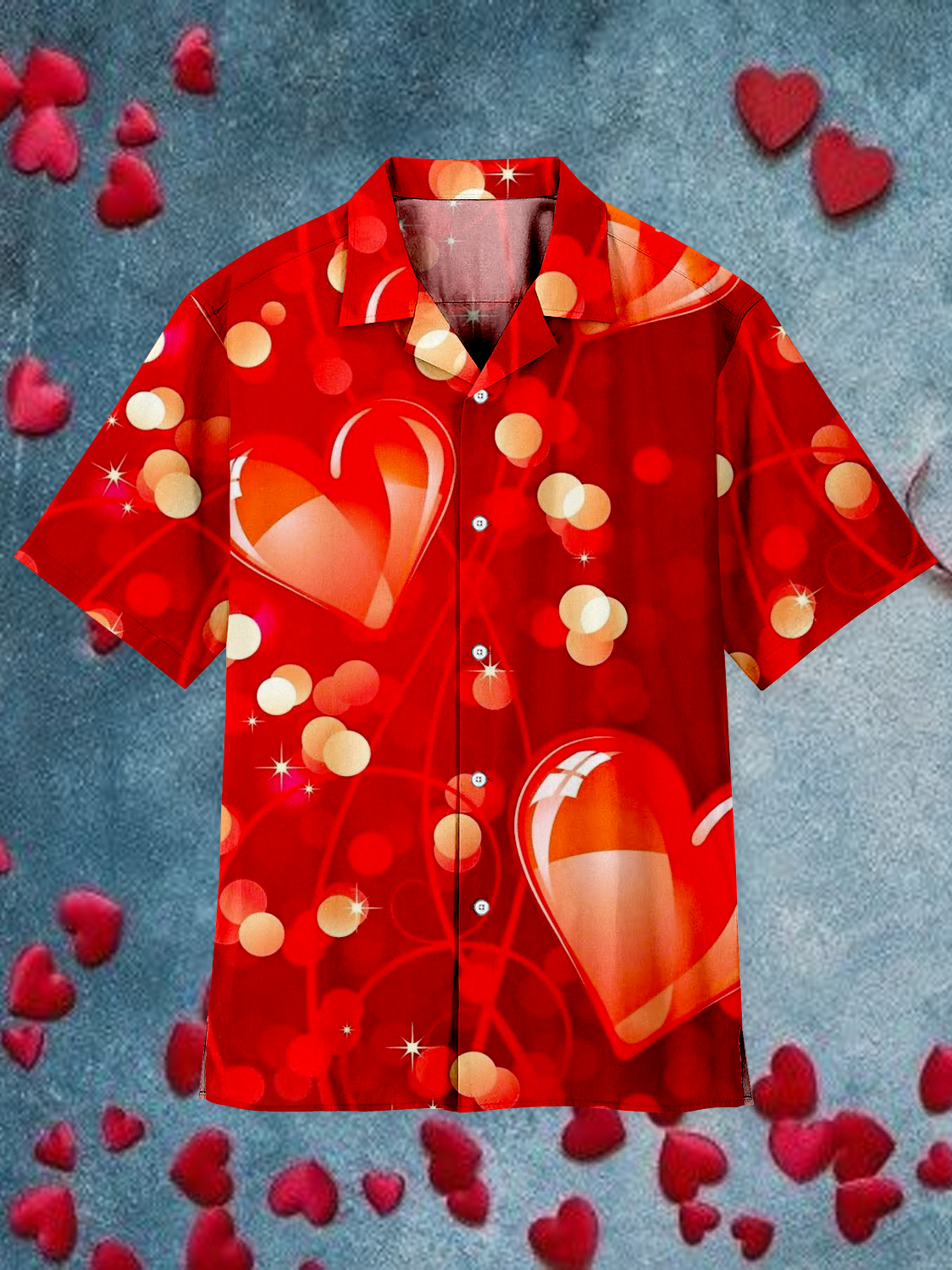 Romantic Valentine's Day Love Red Cuban Collar Shirt PLUSCLOTHESMAN