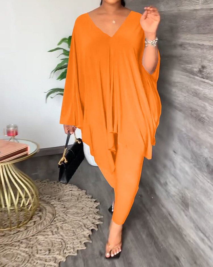 Loose V-neck Bat Sleeve Two-piece Suit