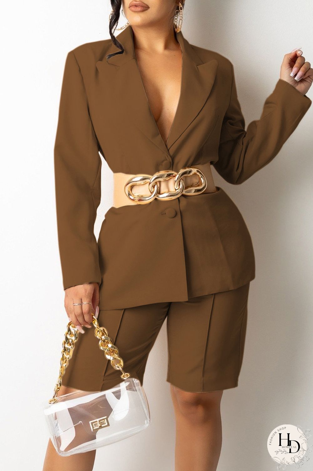 White Fashion Casual Solid Without Belt Turndown Collar Long Sleeve Two Pieces