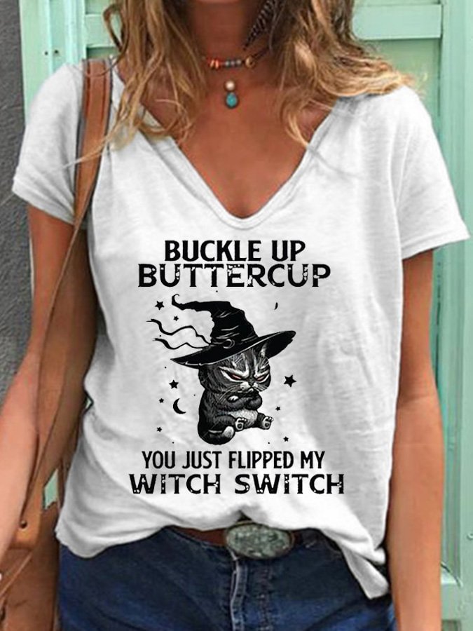 Ladies bucket up buttercup you just flipped my witch switc funny animal casual T-shirt