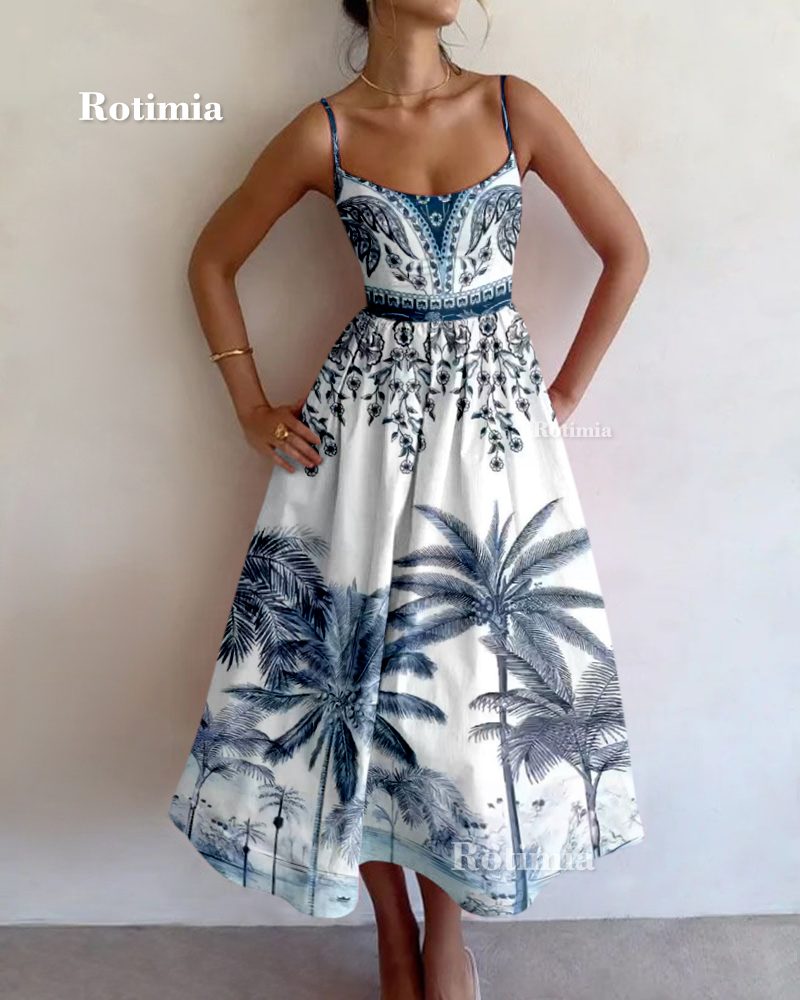 Vintage Coconut Tree Printed Dress