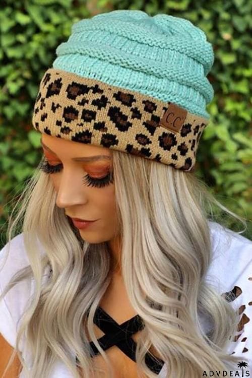 Animal Print Messy Bun Beanie