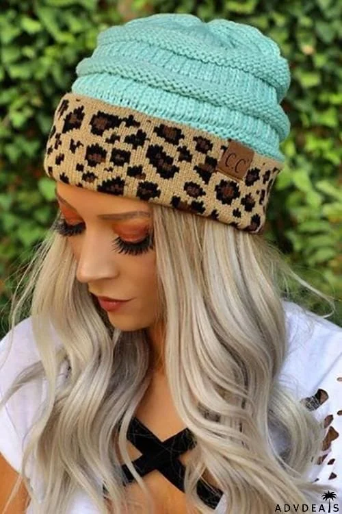 Animal Print Messy Bun Beanie