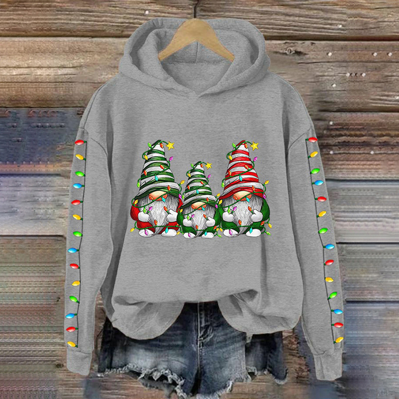 Christmas Gnome Print Casual Hoodie