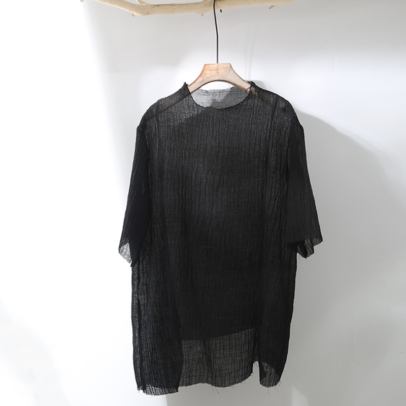 Men's Casual Wrinkled Textured Linen T-Shirt