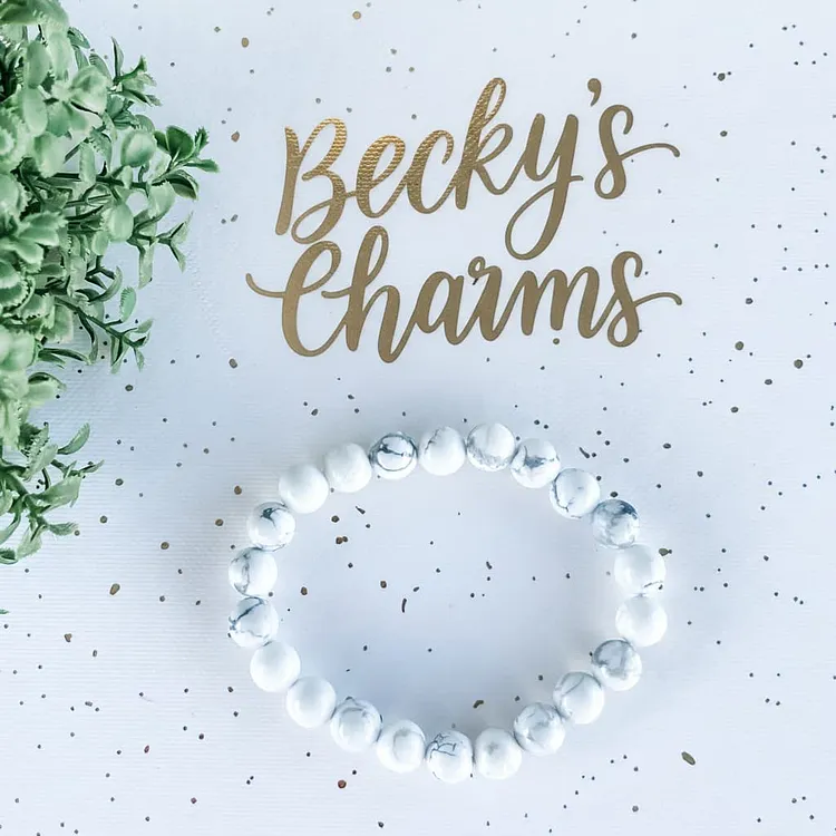 White Howlite Beaded Stone Stretch Bracelet-8mm