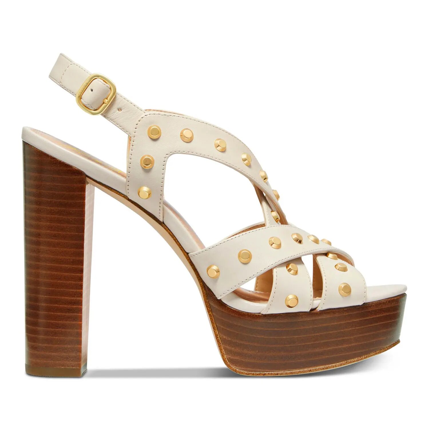 TAAFO Brown Rivets High Chunky Heels Platform Women's Sandals Roman Style Ladies Dress Buckle Strap Shoes