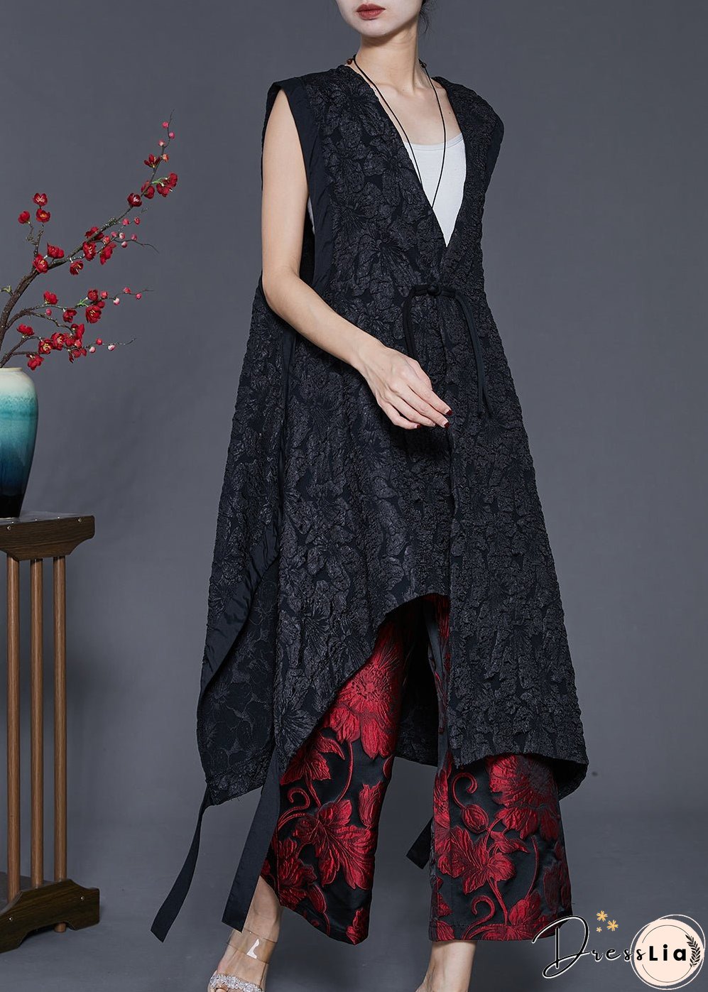 Original Design Black Asymmetrical Jacquard Two Pieces Set Spring