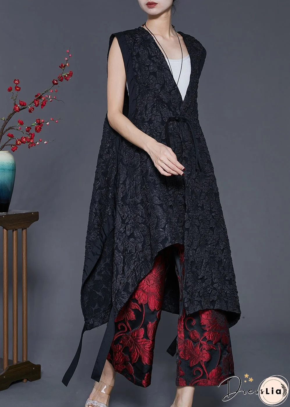 Original Design Black Asymmetrical Jacquard Two Pieces Set Spring