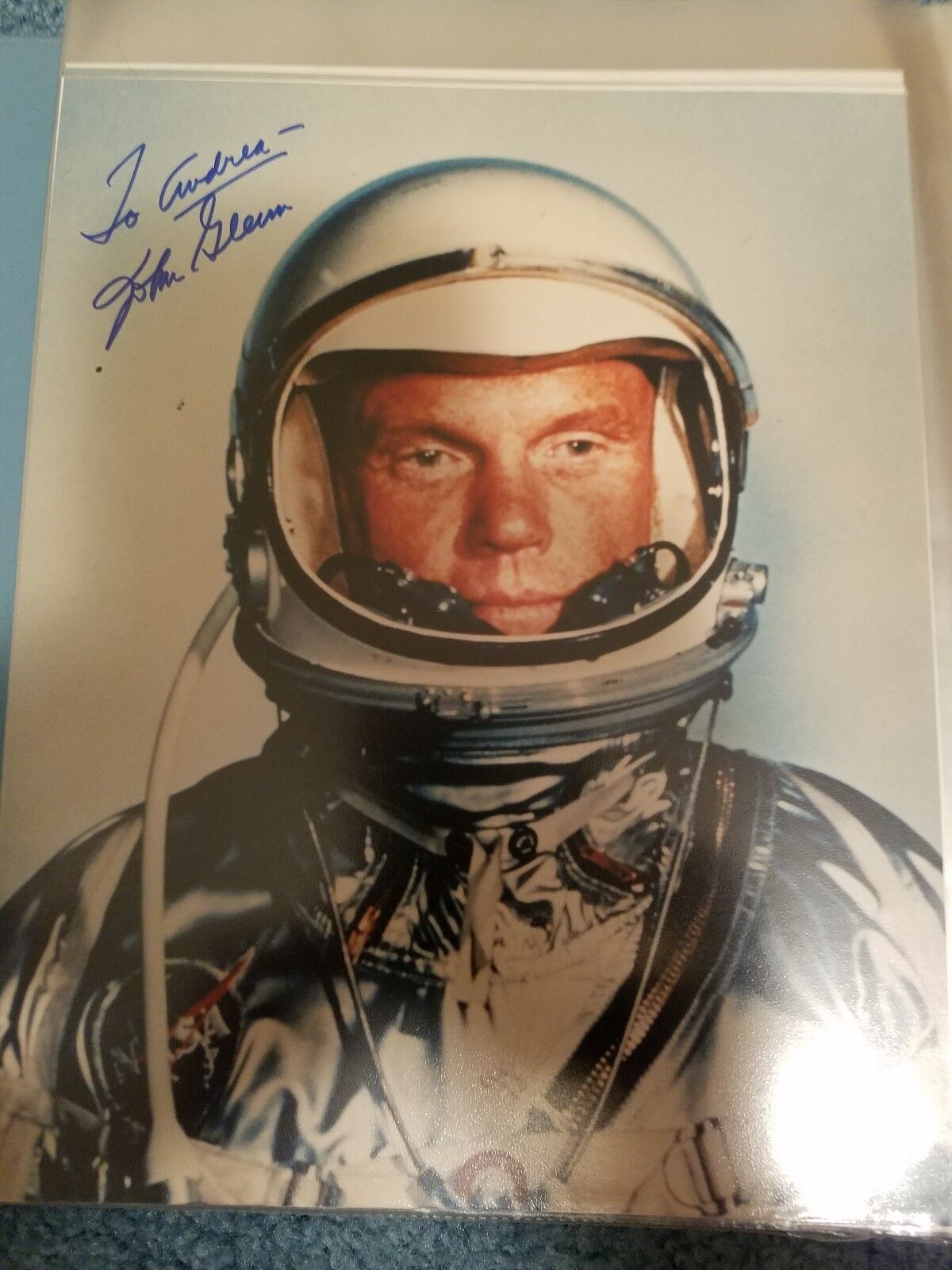 ASTRONAUT JOHN GLENN HAND SIGNED AUTOGRAPHED COLOR Photo Poster painting TO ANDREA