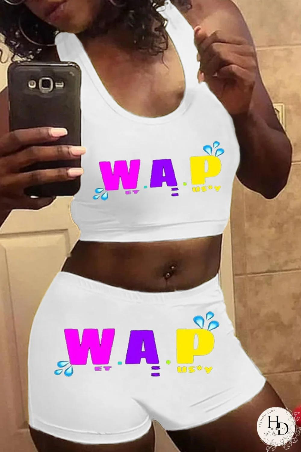 Black Casual Sportswear Sleeveless U Neck Tank Short Print Two Pieces