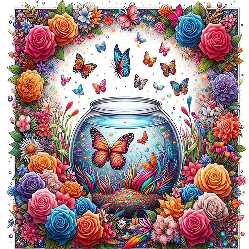 Full Round Diamond Painting - Flower Butterfly(Canvas|30*30cm)