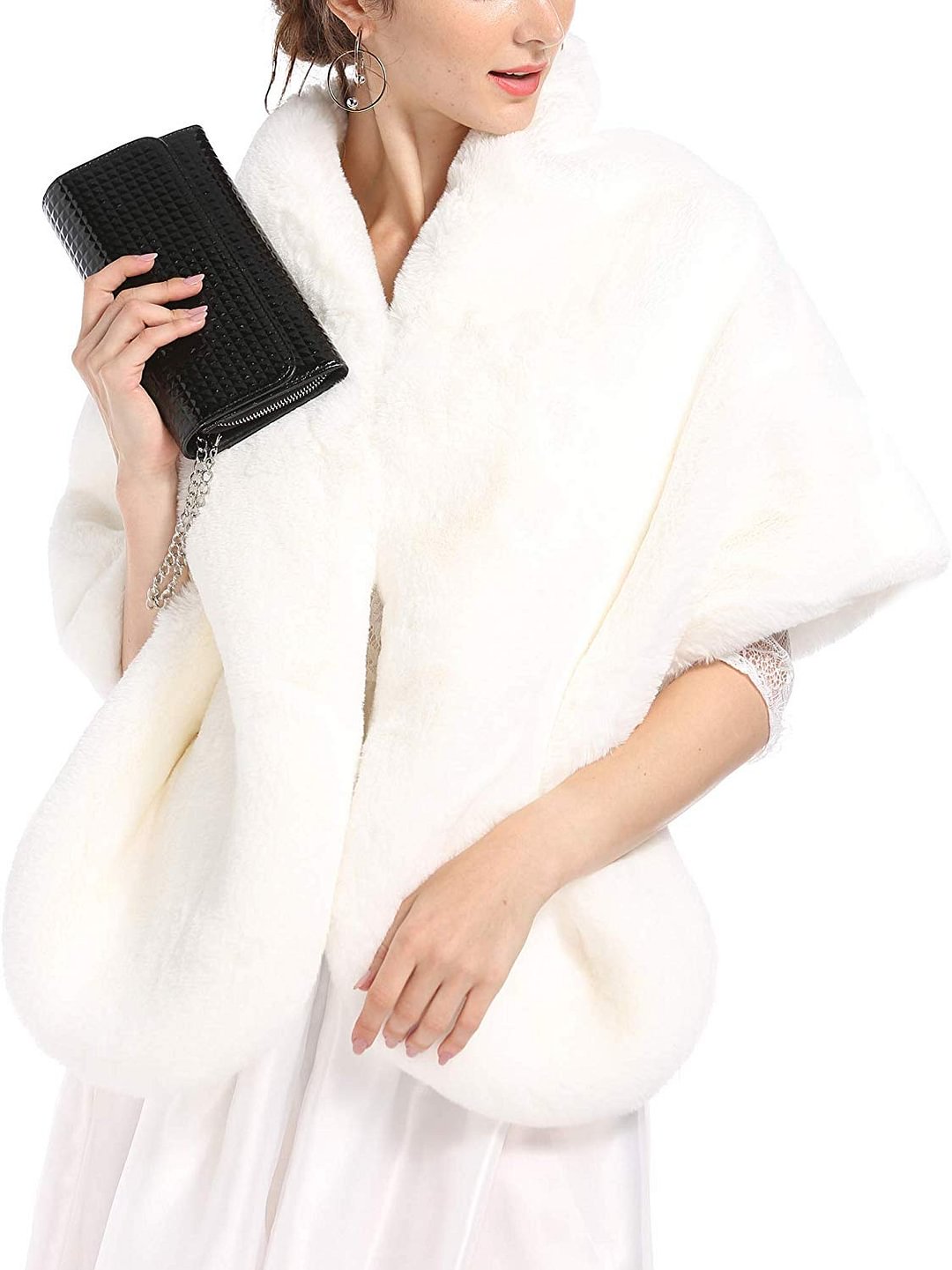 Women Faux Fur Wedding Wrap Shawl Long Cape Bridal Wraps and Shrugs for Winter Wedding Evening Party