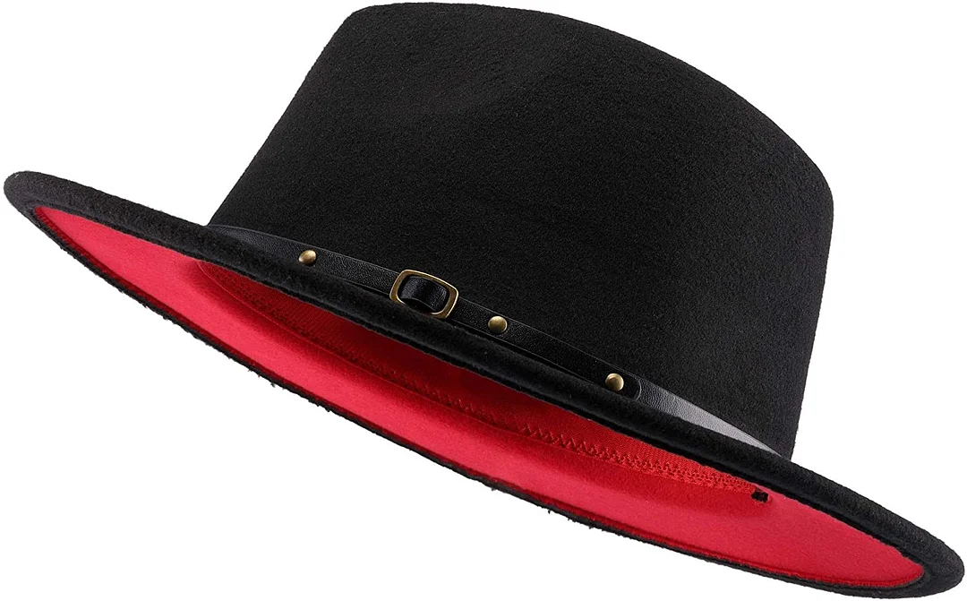 Two Tone Red Bottom Wide Brim Wool Felt Fedora Hat 