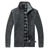 Men's Thickened Casual Fleece Loose Stand Collar Knit Cardigan Sweater Jacket Coat