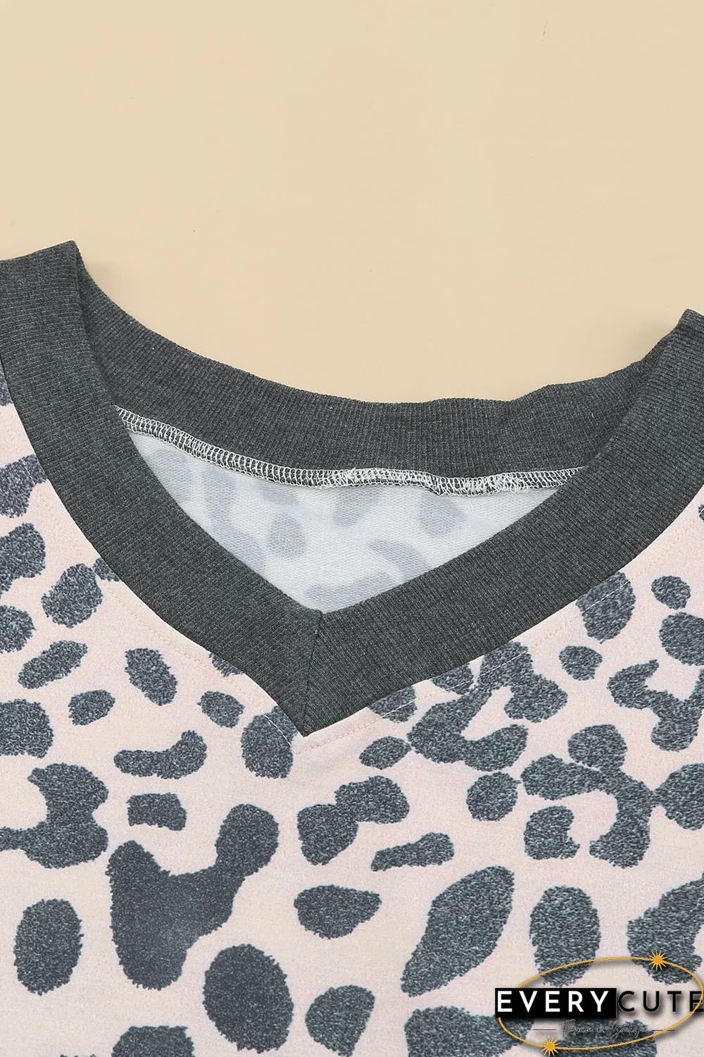 Leopard Print V Neck Loose Plus Size Blouse