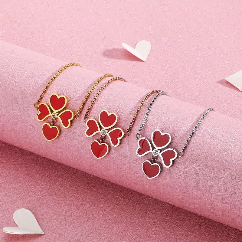 Red Heart-shaped Stainless Steel Bracelet
