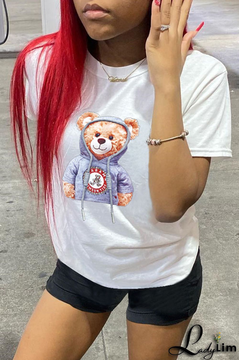 Yellow Fashion Casual Cartoon Print Basic O Neck T-Shirts