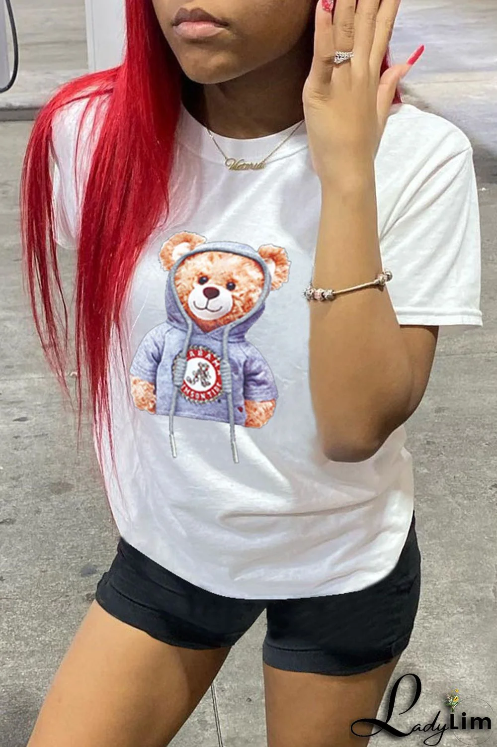 Yellow Fashion Casual Cartoon Print Basic O Neck T-Shirts