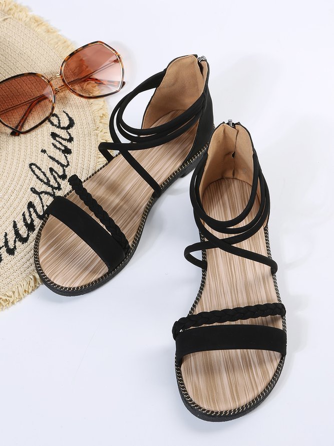 Boho Woven Striped Zipper Sandals CS195- Fabulory