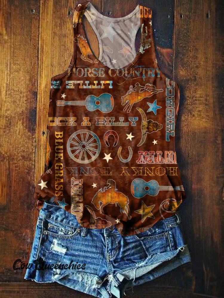 Women&rsquo;s Vintage Denim Print Comfortable Tank Top Brown / S
