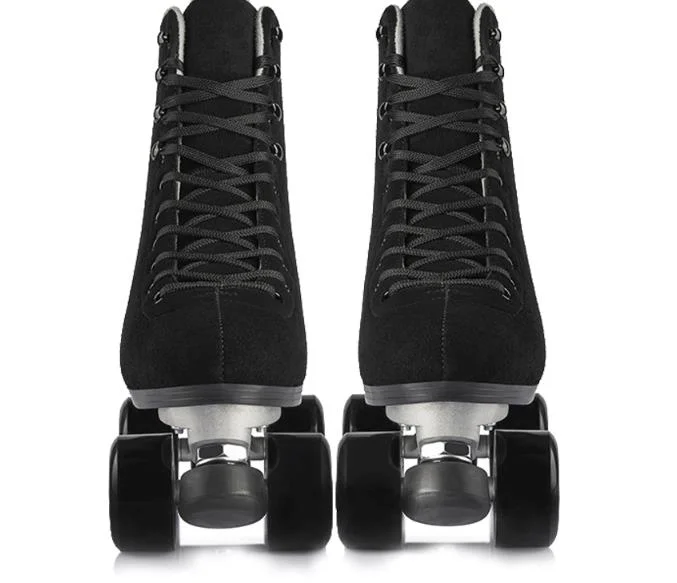 Black Suede Leather Roller Skates