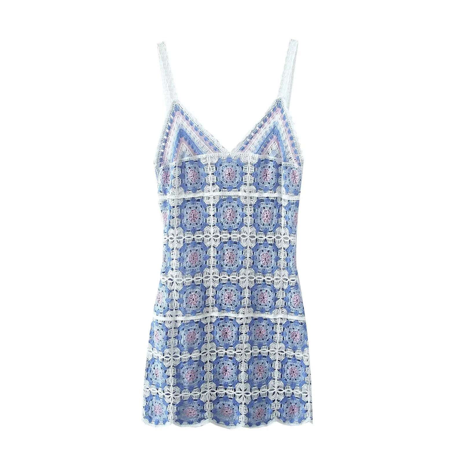 Sexy Summer Handmade Crochet Strap Heavy Work Short Dress