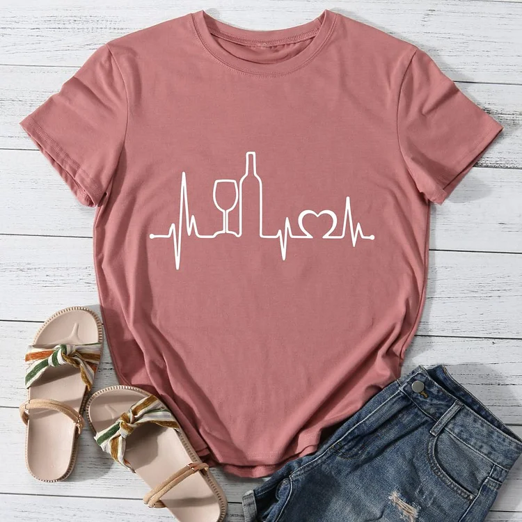 Heartbeat Wine Round Neck T-shirt