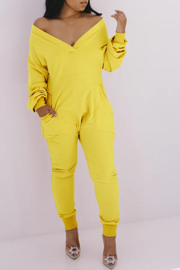 Guchioe Sexy V Neck Sweater Long Sleeve Home Jumpsuit