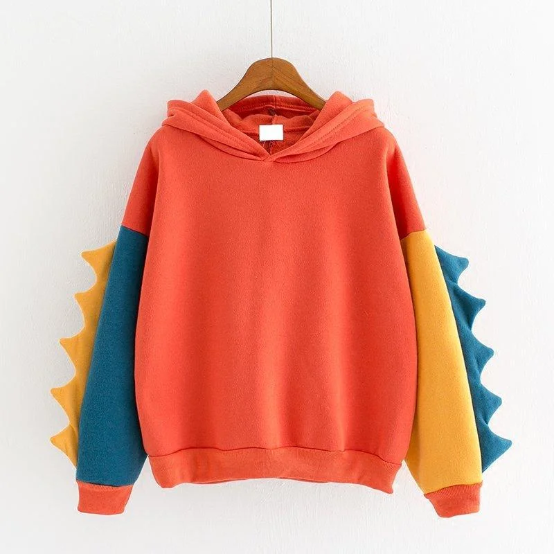 Uveng Dinosaur Contrast Color Hooded Long Sweaters