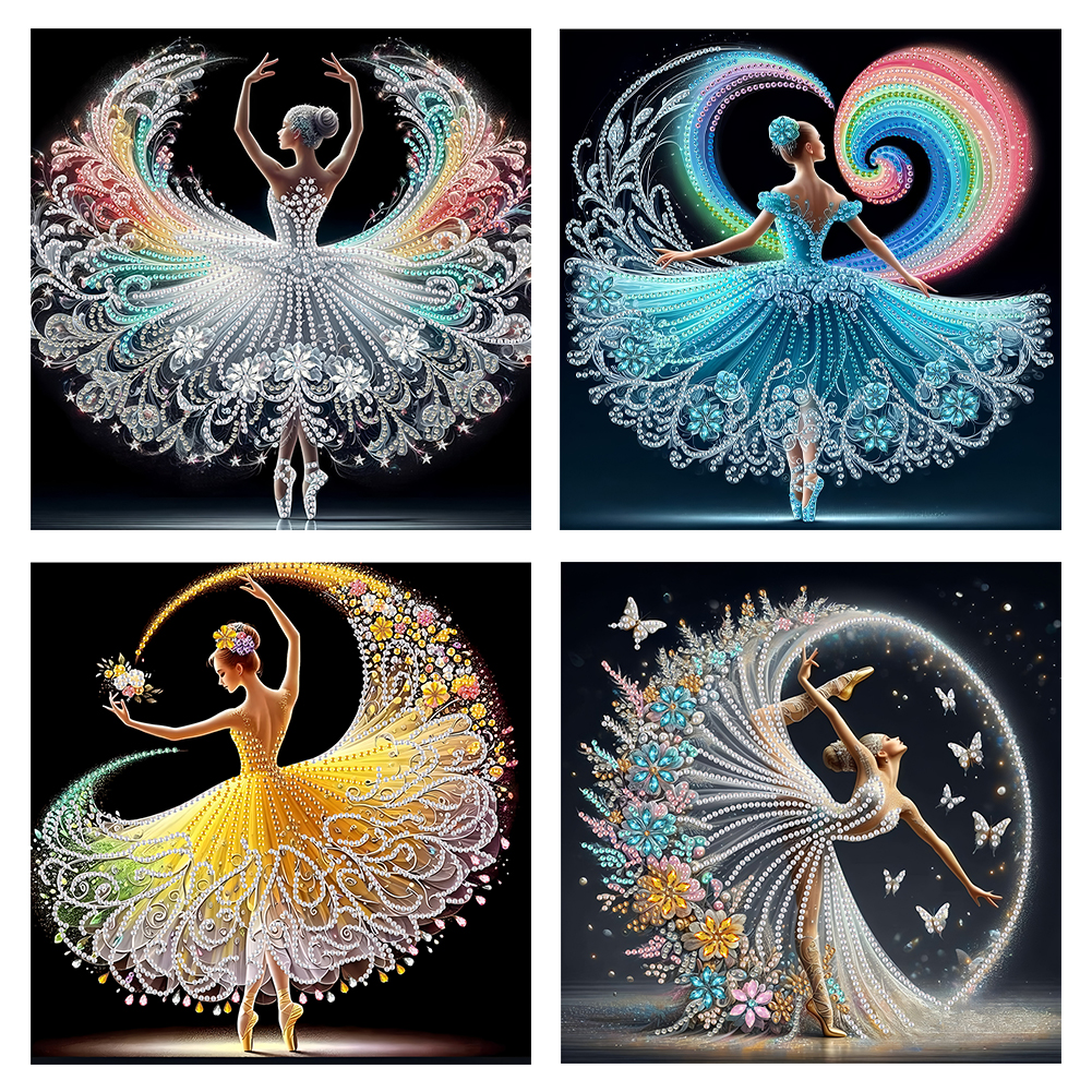 (4pcs)Dancing Girl 30*30cm(canvas) special shaped drill diamond painting