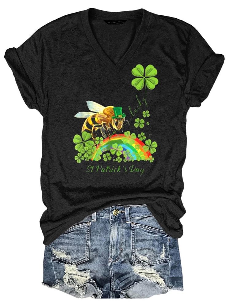 Bestdealfriday St Patrick's Day Bee Casual Short Sleeve Woman's T-Shirts Tops