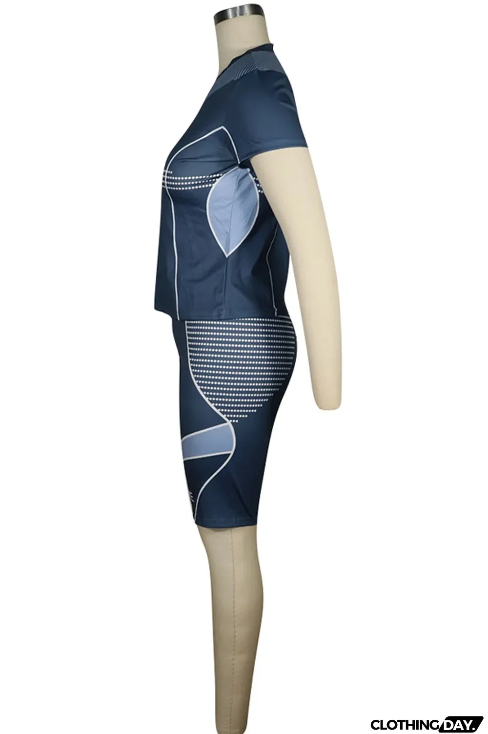 Pink knit Sexy Patchwork Print Straight Short Sleeve Two Pieces