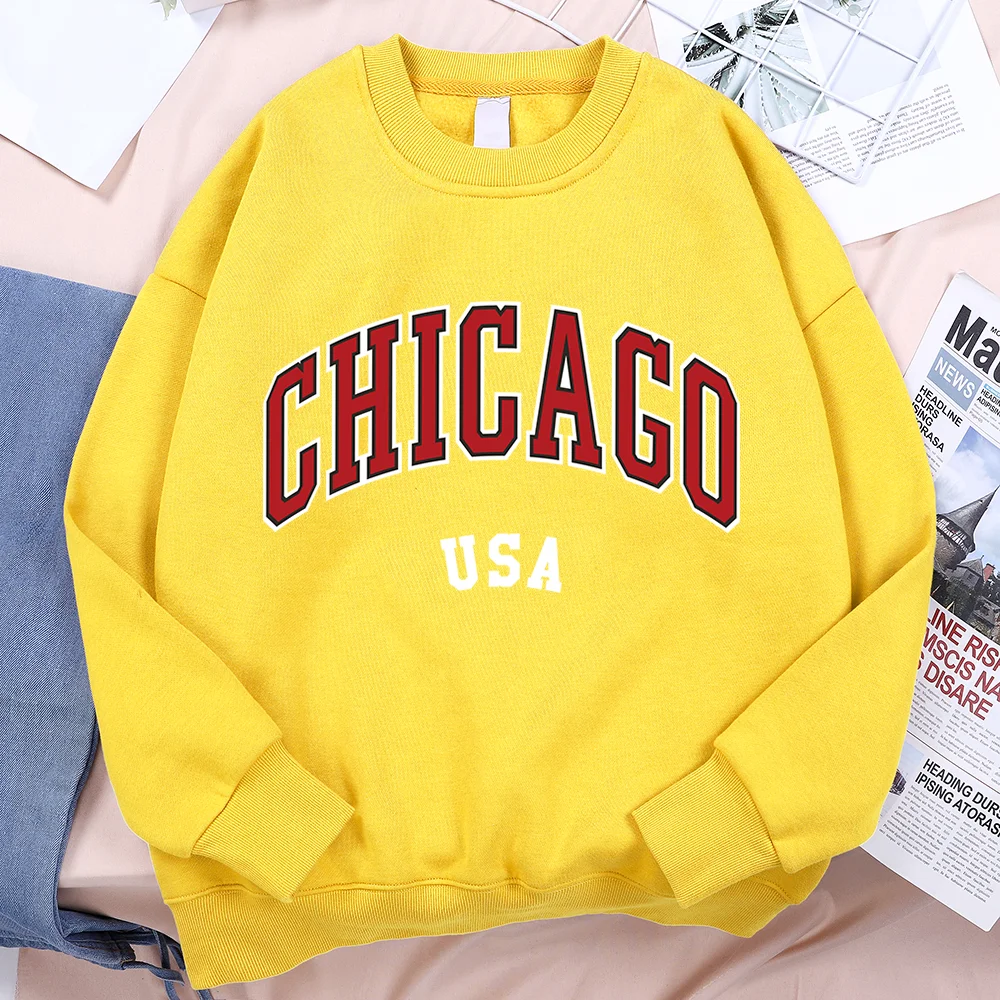 Unisex Chicago Usa Classic City Graphic Printed Casual Pullover Sweatshirt