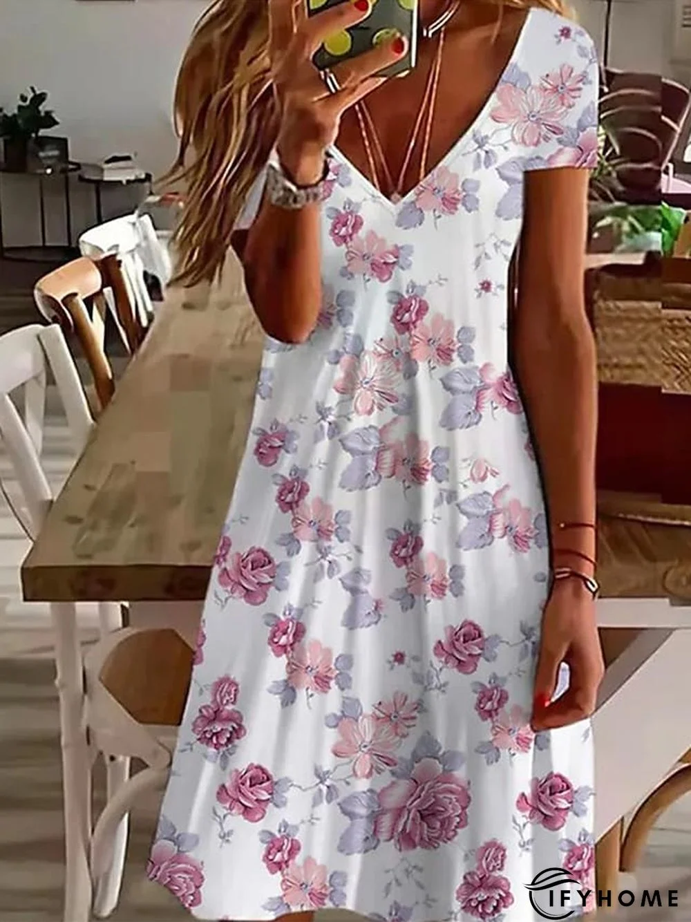 Women's Casual Dress Print Dress Loose Dress Floral Plain Print V Neck Midi Dress Active Fashion Outdoor Daily Short Sleeve Loose Fit Black Pink Spring Summer S M L XL XXL | IFYHOME