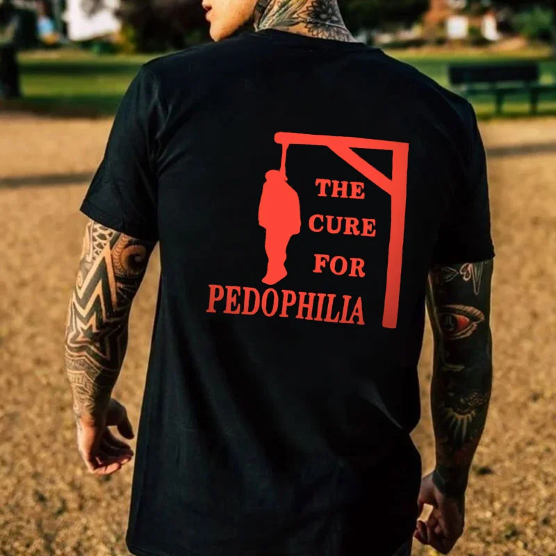 THE CURE FOR PEDOPHILIA Red Pattern Black Print T-shirt