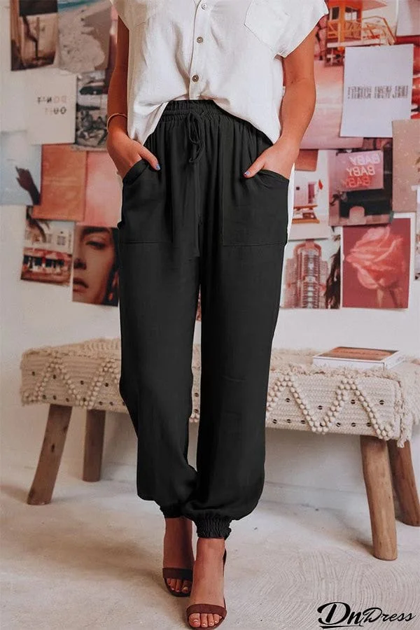 Solid color cotton comfortable casual trousers