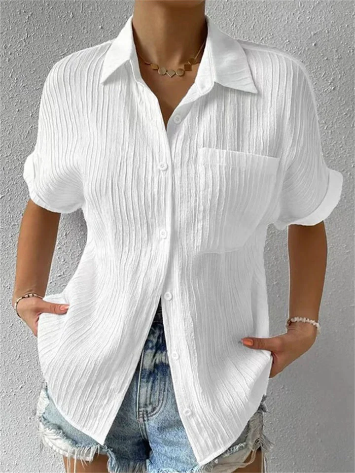 Summer Lapel Chest Pocket Button Down Shirt for Women