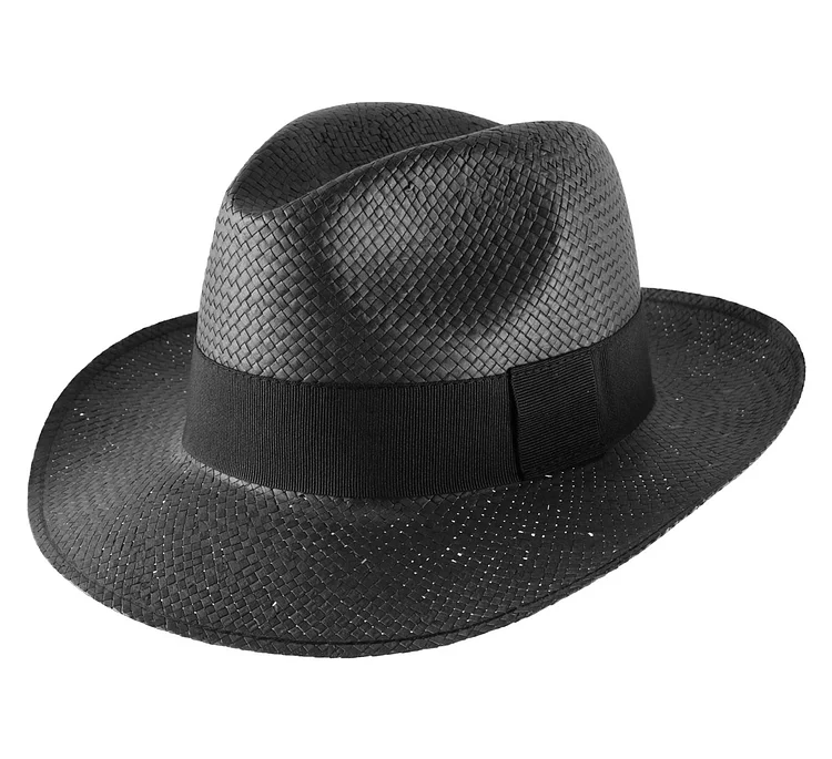 Handmade Classic 5mm Wide Straw Panama Hat-Black