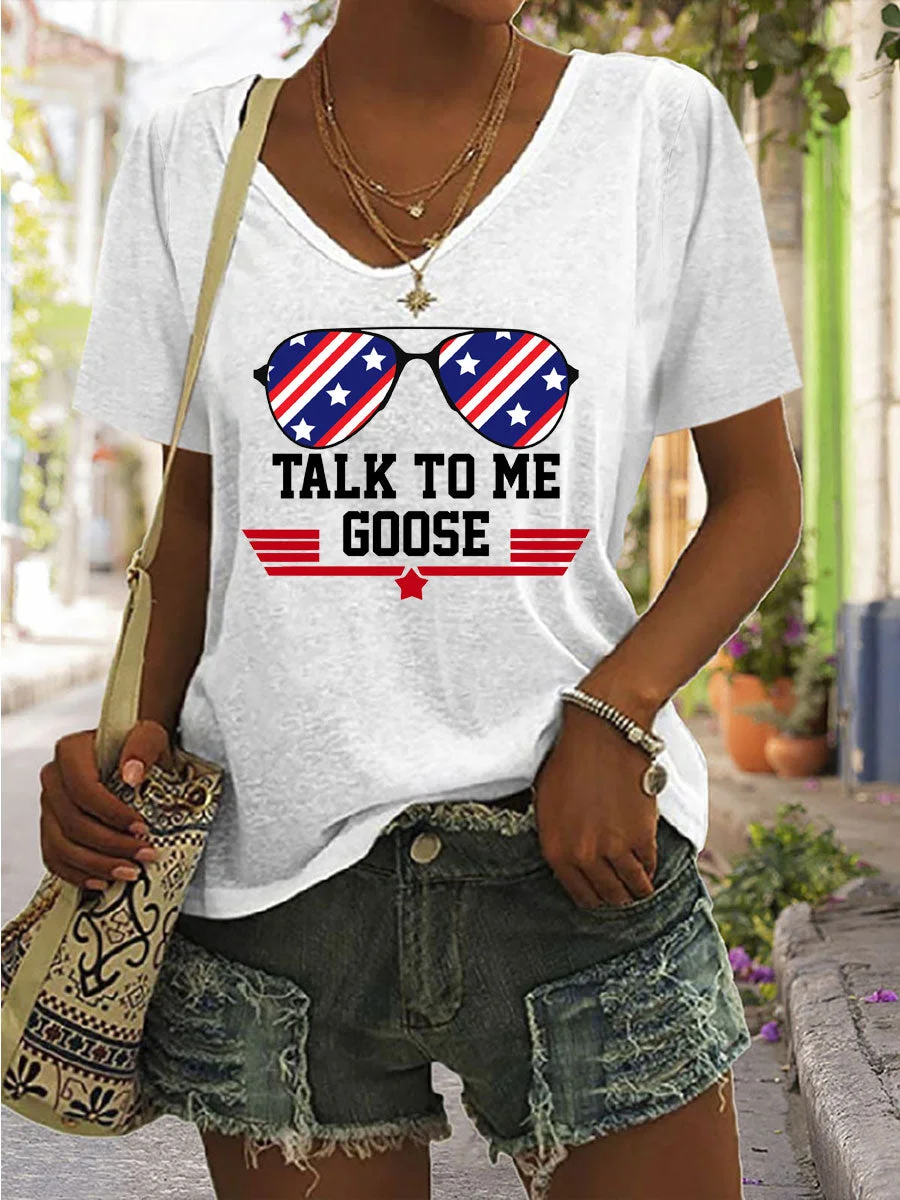 Talk To Me Goose Glasses Flag V-neck T-shirt