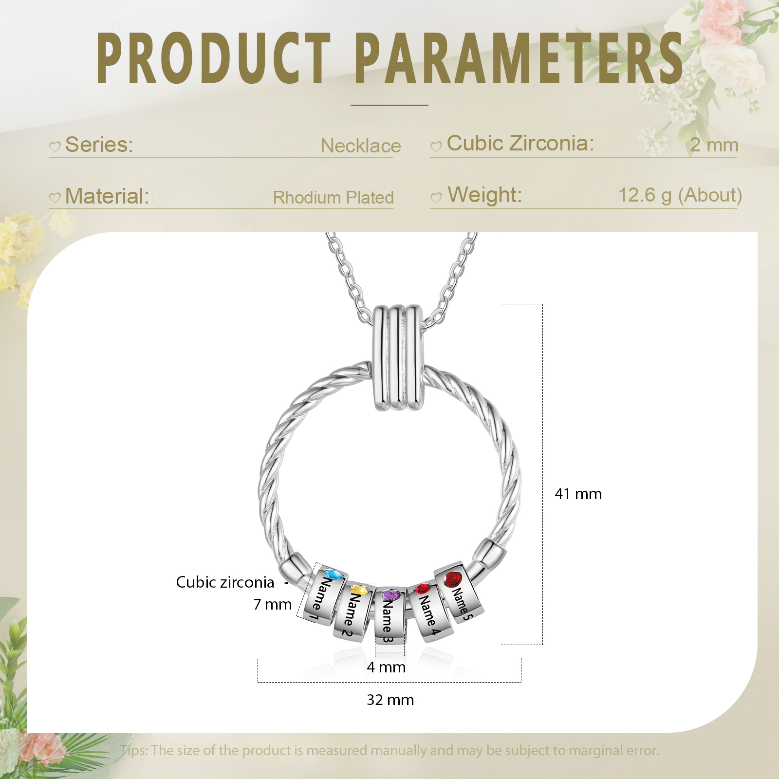 5 Names - Personalised Circle Pendant Necklace Custom Birthstones & Names Necklace Birthday Gift for Her-Jessemade AU