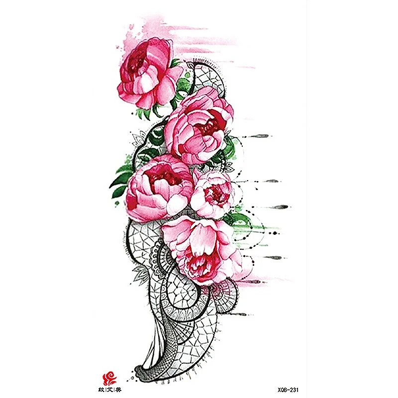 Sdrawing Temporary Tattoo Sticker Flash Tattoos Skull Snake Wolf Blue Pink Rose Flowers Body Art Arm Fake Sleeve Tatoo Women