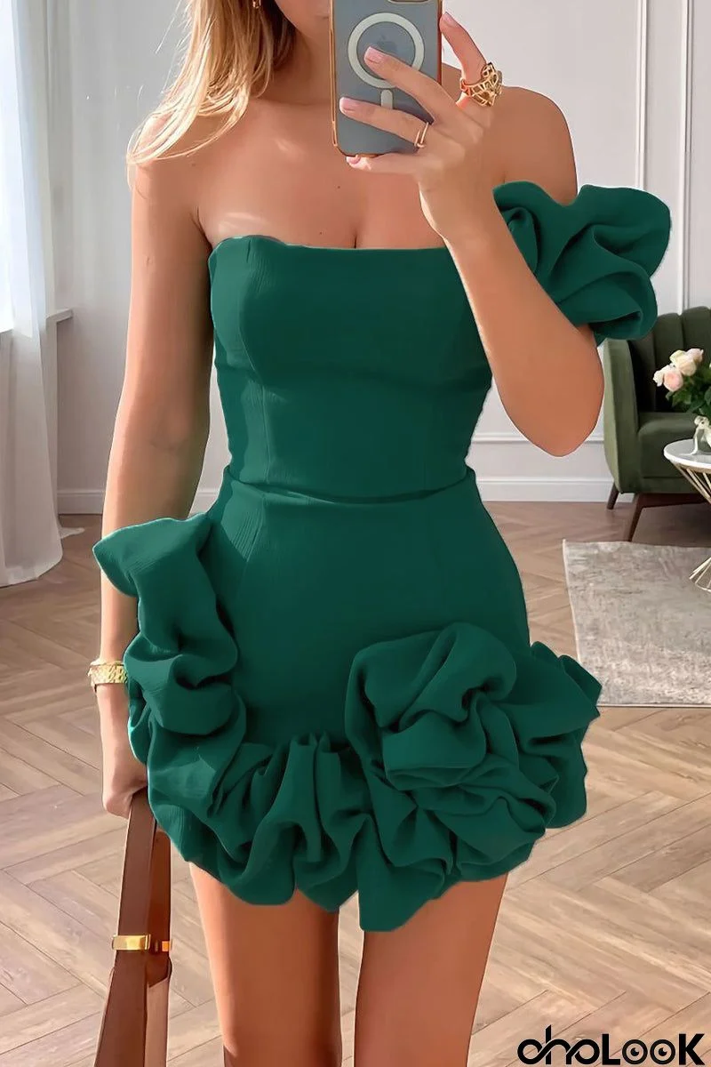 Sexy Solid Fold Asymmetrical One Shoulder Bud Dresses